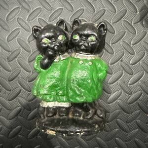 Antique Iron Cat Couple Painted Doorstop Multicolor